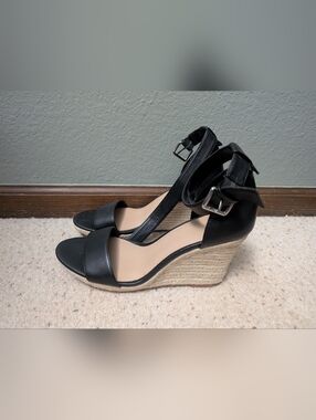 a new day Black Espadrille Wedge Sandals with Ankle Buckle